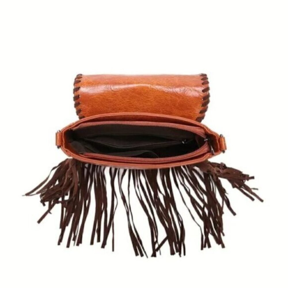 Vintage Bohemian Style Rivet Crossbody Bag, Tassel  Aztec Tribal Fringe Purse - Picture 4 of 5